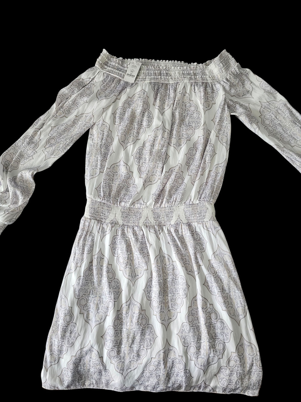 Off-Shoulder White and Light Gray Printed Women's Dress Size Xs